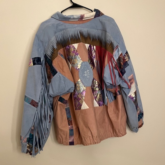 Vintage Handmade Patchwork Faux Suede Jacket L - Picture 9 of 10